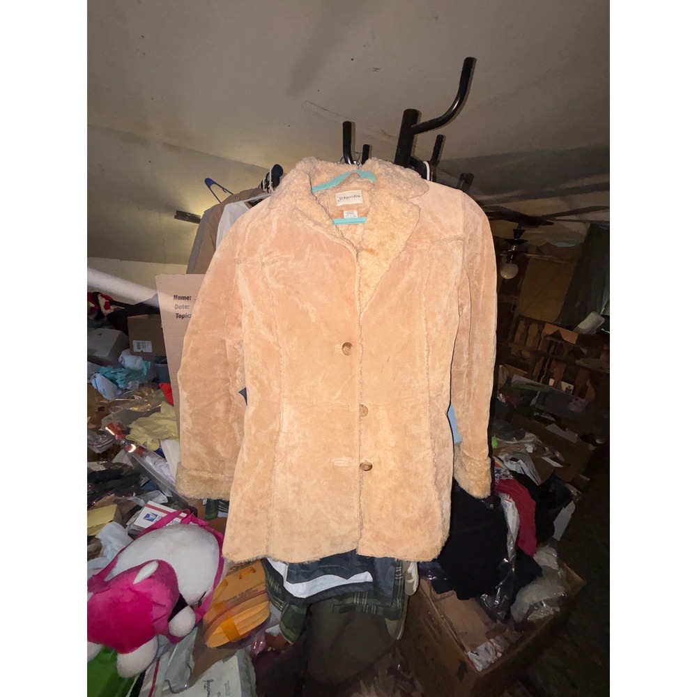 St Johns Bay Shearling Suede Jacket Tan Large Western Boho Penny Lane Coat